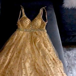 This is a gold glittered wedding dress. It is really nice